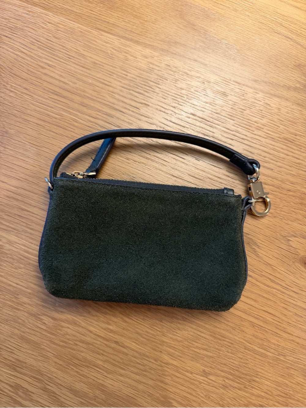 Madewell clip strap wallet in green suede